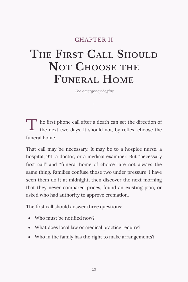 Page 13 — The First Call Should Not Choose the Funeral Home