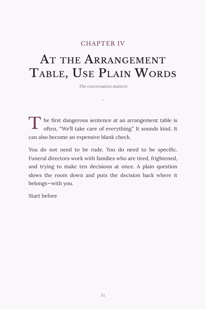 Page 31 — At the Arrangement Table, Use Plain Words